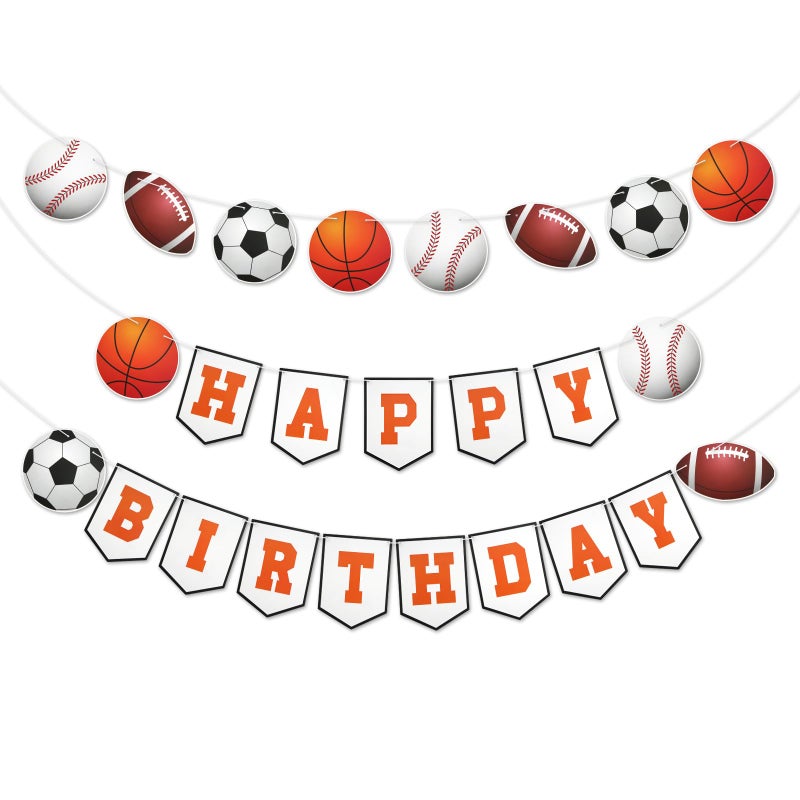 PEUTIER 3pcs Sports Birthday Banner - Happy Birthday Basketball Baseball Football Rugby Decorations for Photo Props Party Supplies - Image 1
